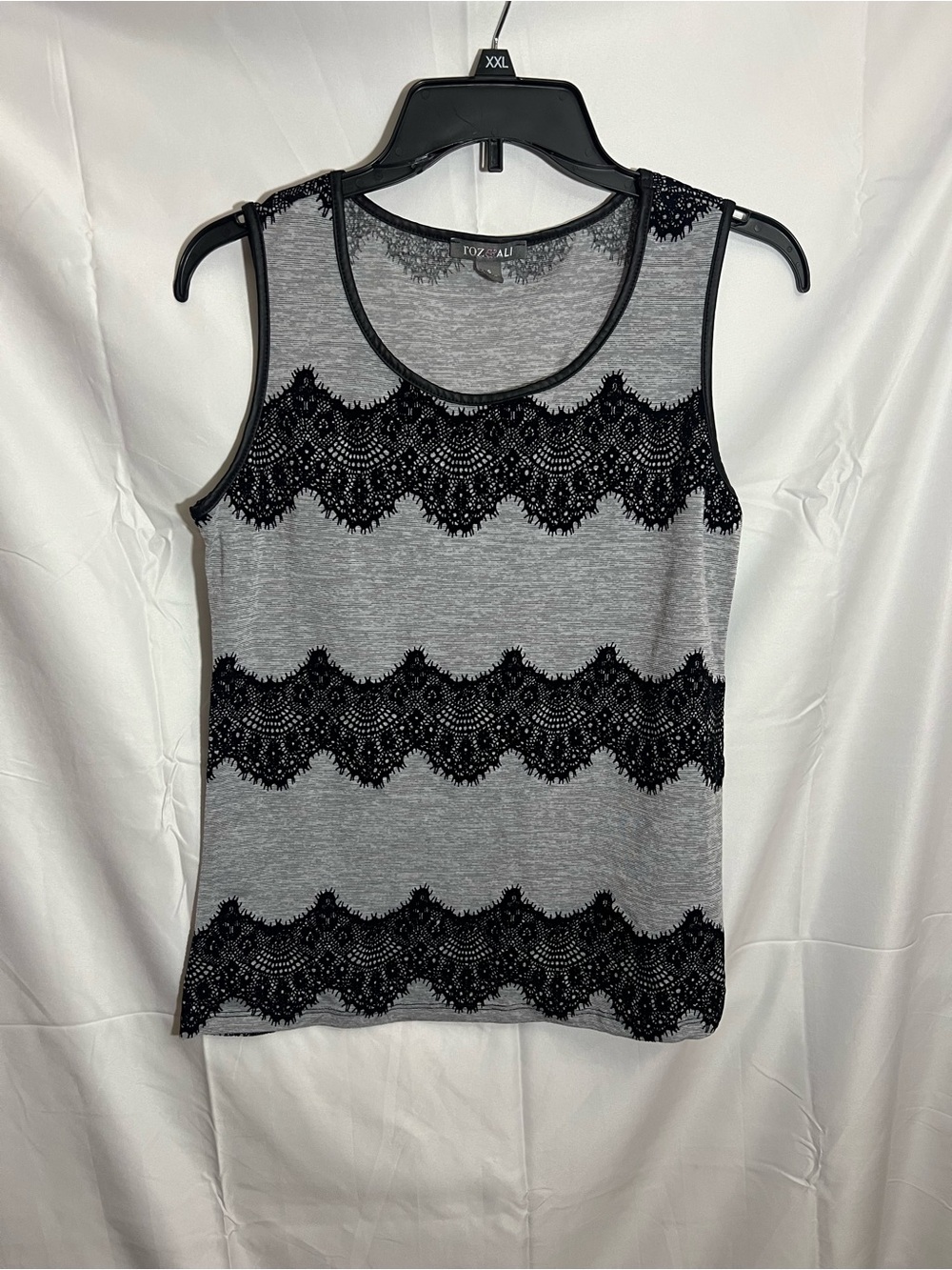 Size Small Gray Tank Top with Black Lace Trim